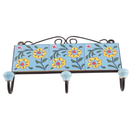 Turquoise And Yellow Ceramic Flower Tiles Hooks